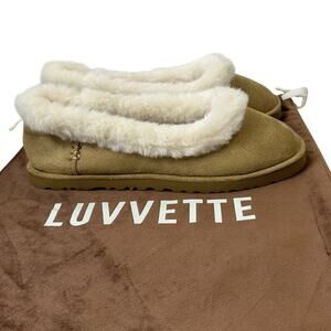 Luvvette Odette Ballet Flat Brown Suede Cozy Lined House Slipper New w/ Dust Bag